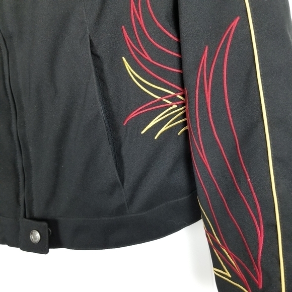 Harley Davidson Motorcycle Jacket Full Zip Black Embroidered Fire Red Gold Women - Picture 6 of 16